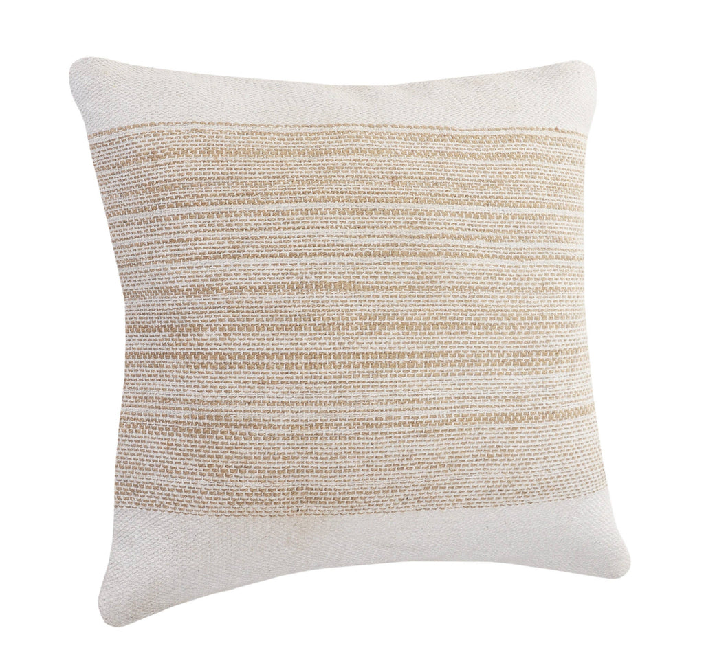 Ivory and Jute Striped and Bordered Throw Pillow