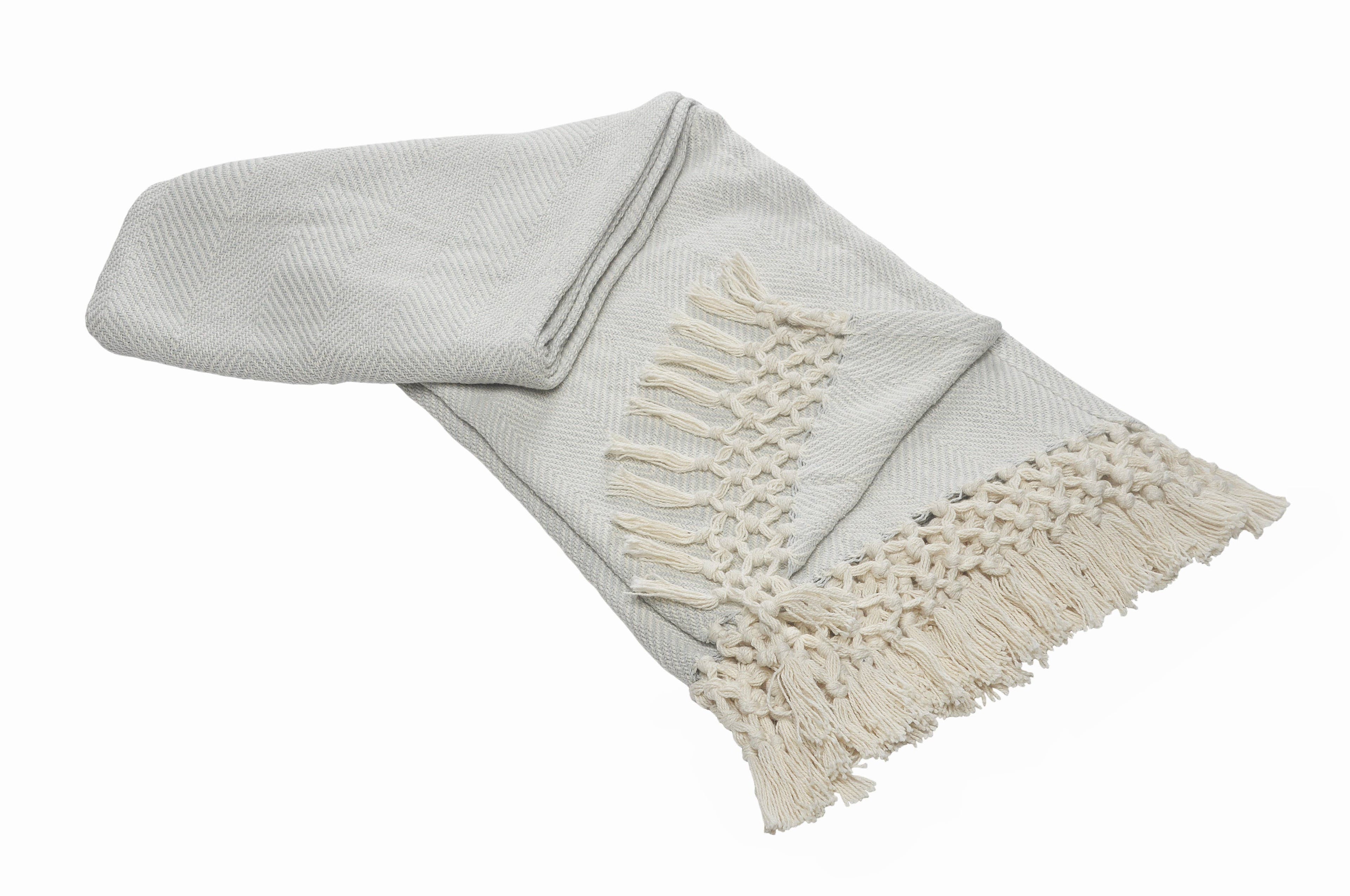 Slight Chevron Soft Gray Throw Blanket with Fringe