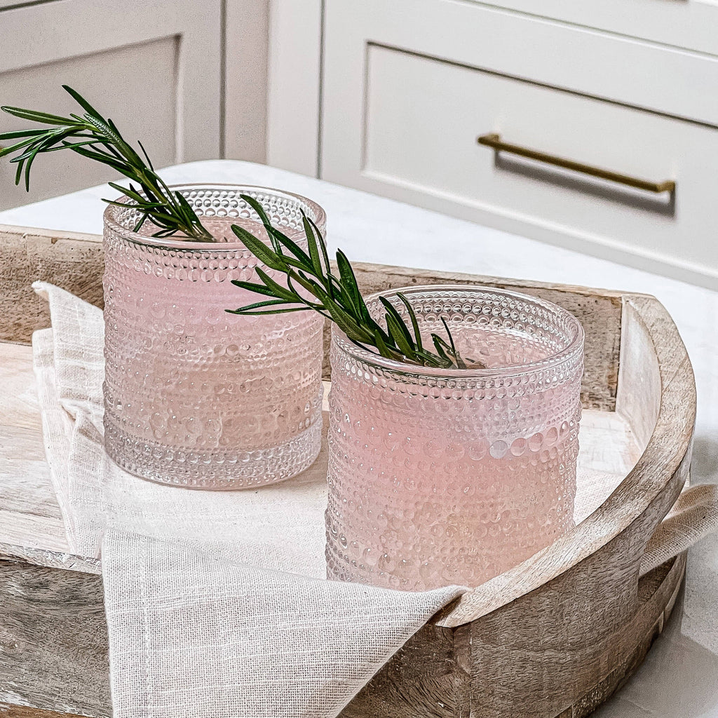 10 oz Textured Beaded Clear Old Fashion Drinking Glasses 6pc