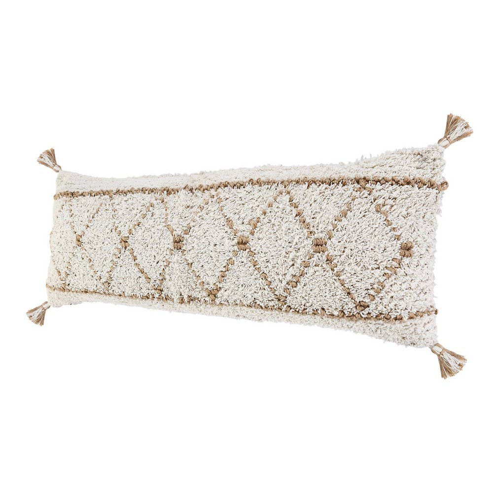 Boho-Chic Diamond Jute and Cotton Throw Pillow