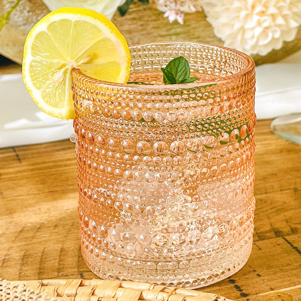 10 oz Beaded Rose Gold Old Fashion Drinking Glasses (6pcs)