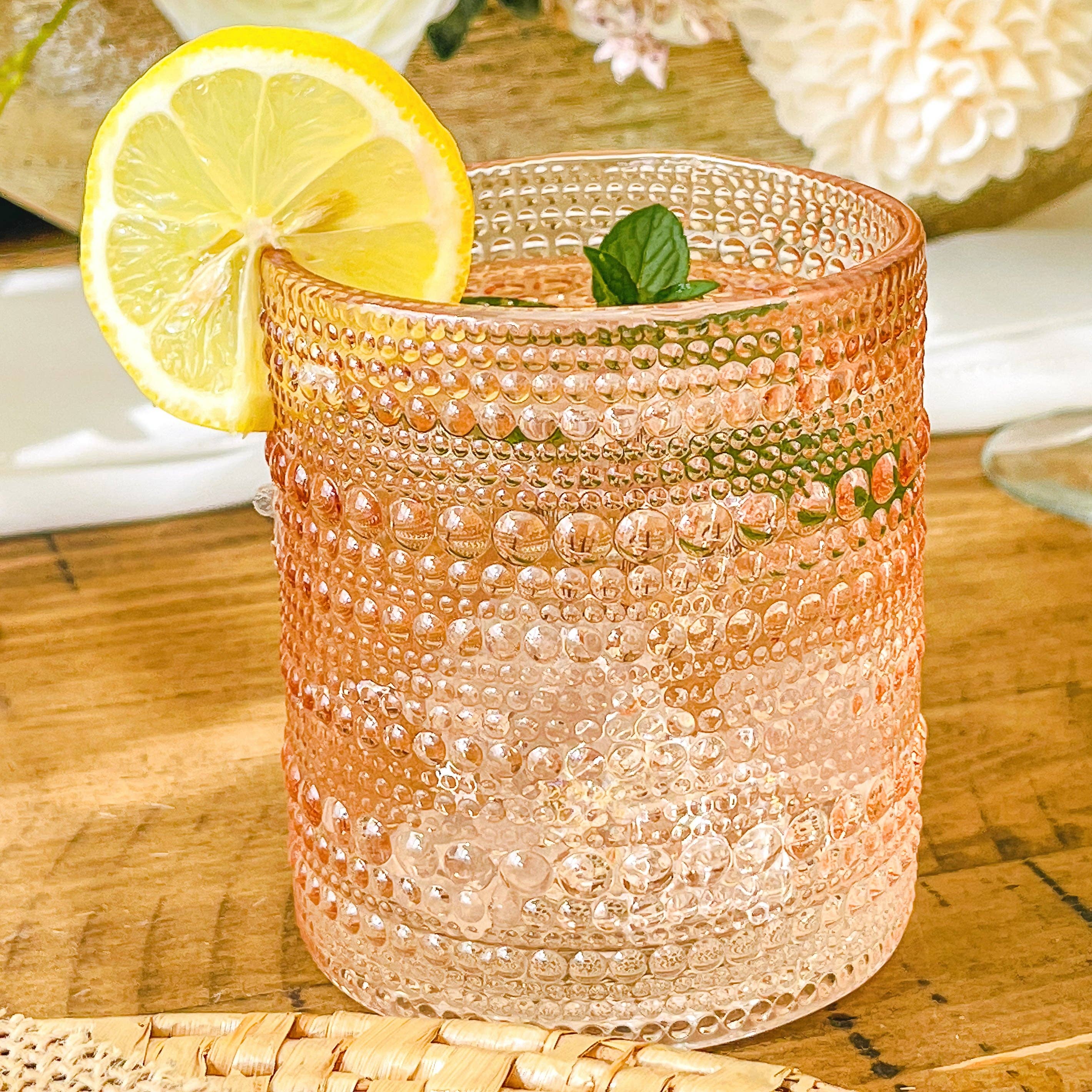10 oz Beaded Rose Gold Old Fashion Drinking Glasses (6pcs)