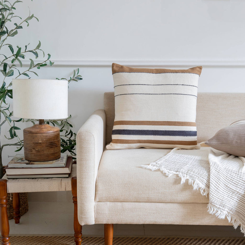 Transitional Hand-Woven Modern Striped Cotton Throw Pillow