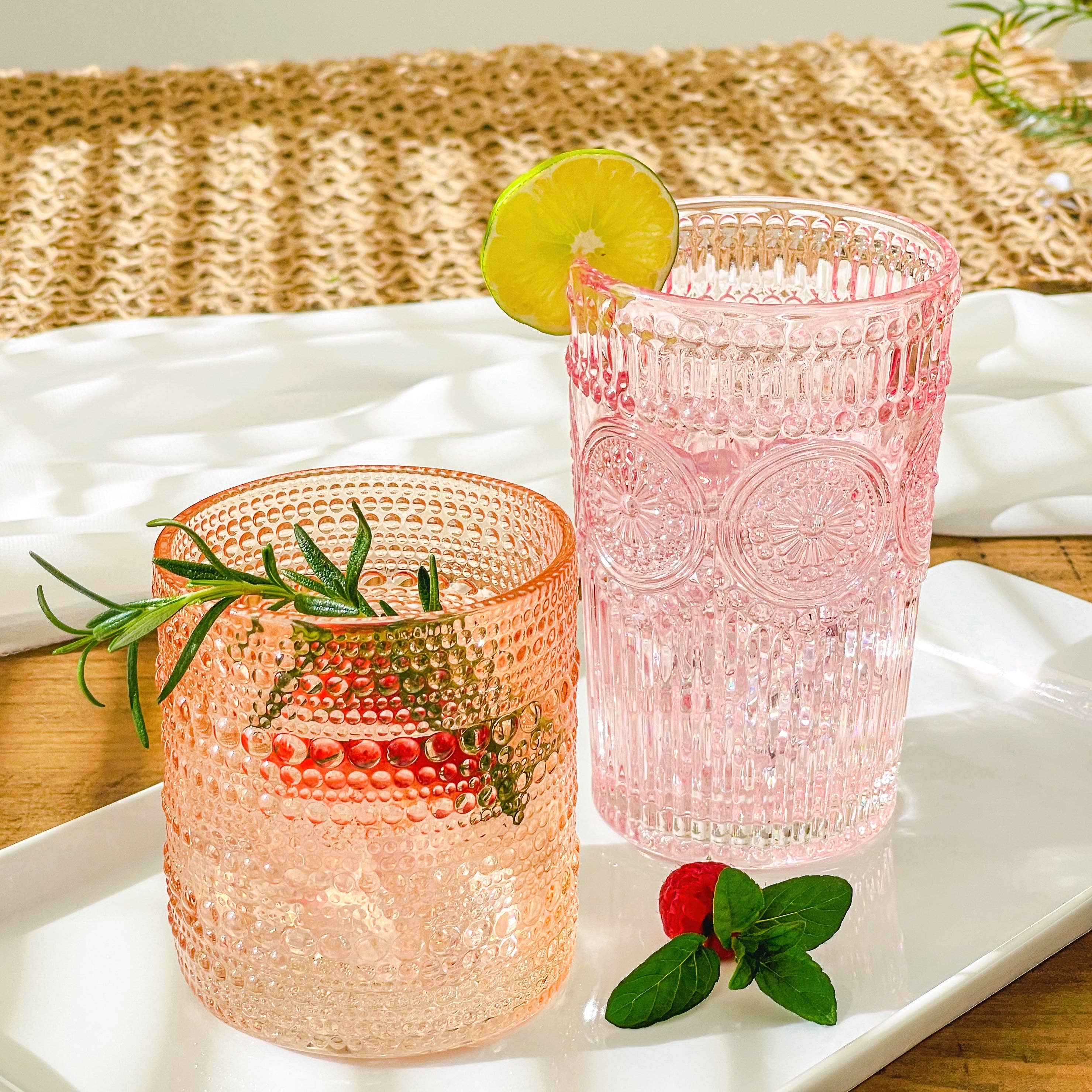 10 oz Beaded Rose Gold Old Fashion Drinking Glasses (6pcs)