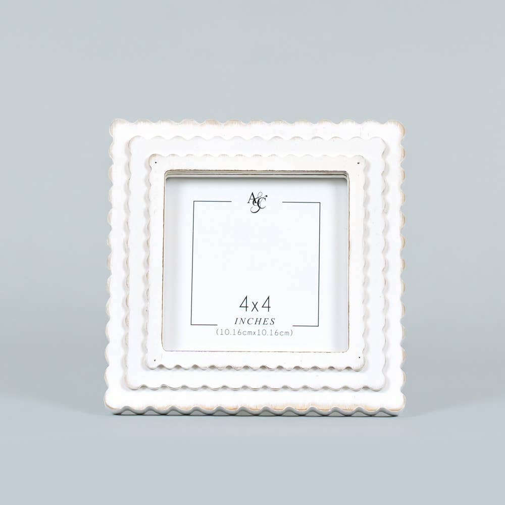 4x4 Scalloped White Wood Frame