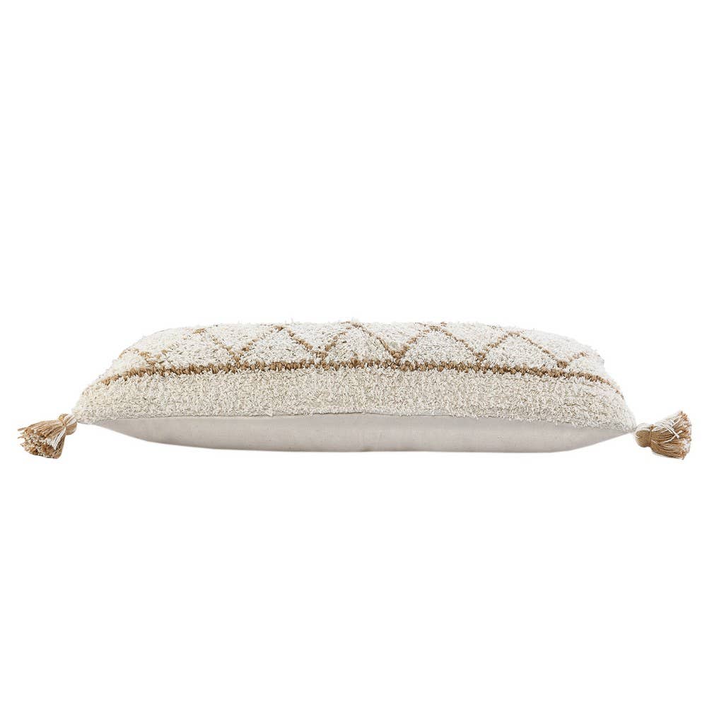 Boho-Chic Diamond Jute and Cotton Throw Pillow